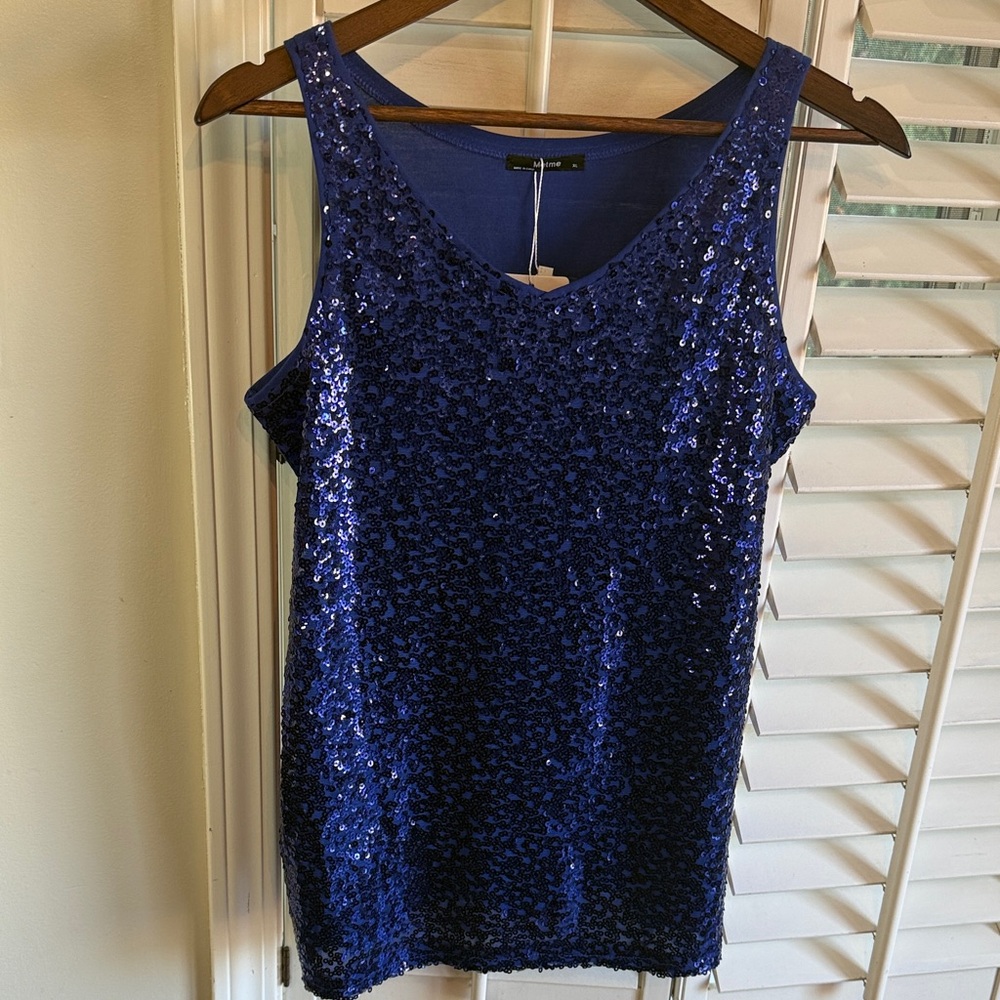 Blue Sequin Sleeveless Top